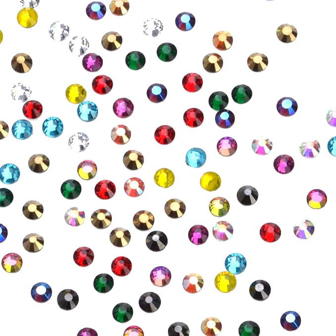 1020Pcs Hot Fix Glass Flatback Rhinestones HotFix Round Crystal Gems 6MM (12 Mixed Colors, 6mm SS30)
