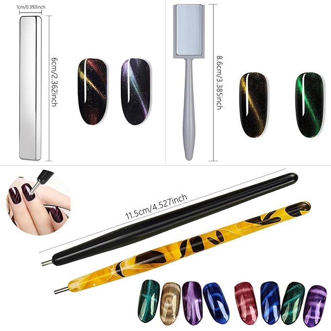WOKOTO 9Pcs Cat Eye Magnet For Nails Magnets Pens For Cat Eye Nail Art Tools Gradient Ombre Design Cat Eye Magnet Sticks For Women Nails Magnets Wand For Magnetic Nail Polish Magnet Stick Tools
