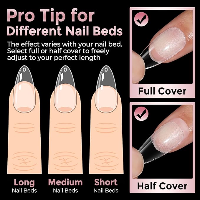 Medium Almond Nail Tips, 240pcs Soft Gel Pre-Filed Acrylic Almond Fake Nails, Half Matte Full Cover Clear Press on Flase Nail Tips for Nail Extension Home DIY 12 Sizes Gelly Tips