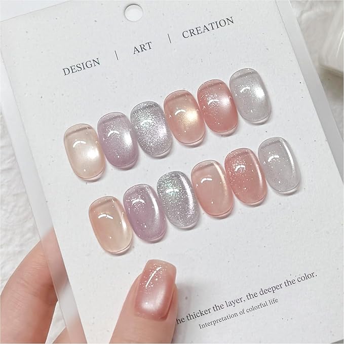 GAOY Cat Eye Gel Nail Polish Set with Magnet, Confetti Magnetic Nail Gel Neutral Nude Colors, Glitter Holography DIY Manicure
