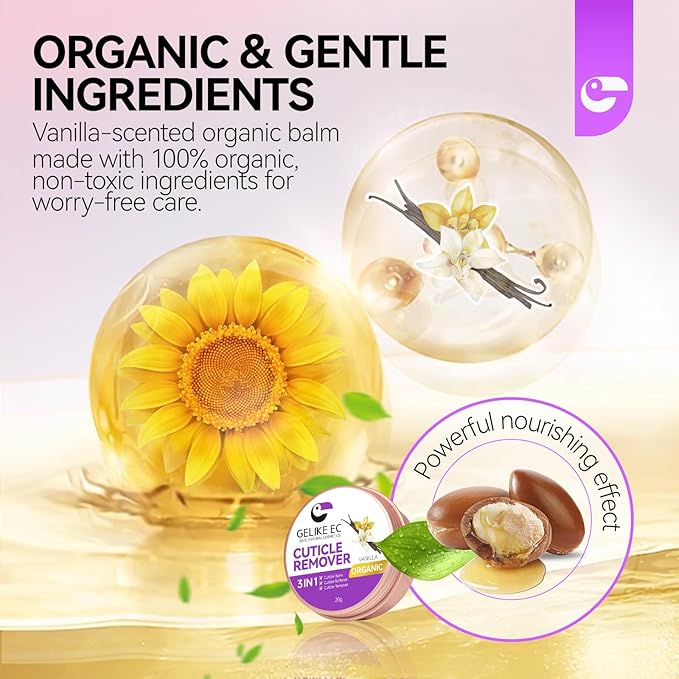 Gelike EC Cuticle Remover Cream Softener - Vanilla Scented Nail Care for Beginners - Easy-to-Use Cuticle Eraser - Gently Softens Rough Skin Around Nails