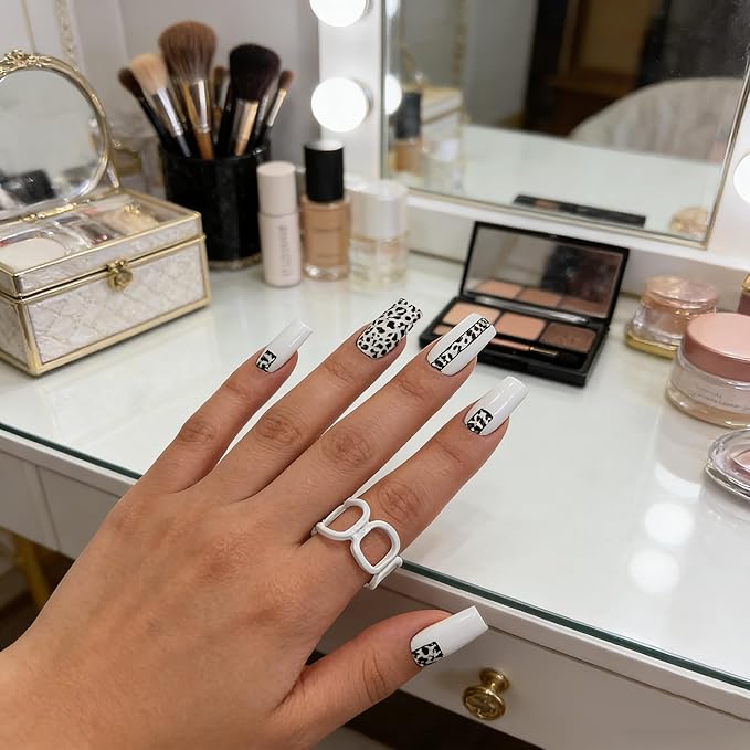 24pcs Luxury Long Almond Press On Nails, White Fake Nails with Pearl&Red crystal Accents, Reusable Bridal Nail Art for Weddings, Parties & Special Occasions