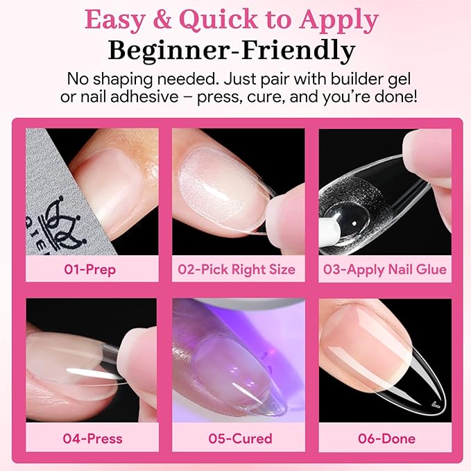 Medium Almond Fake Nail Tips, 15 Sizes 240 PCS Clear Half Matte Press On False Nail Tips Pre-shaped Full Cover Gel Nail Acrylic Soft Tips Extensions Thick Long Lasting for Home DIY Nail Salon