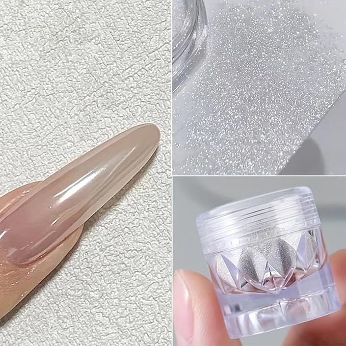 3 Jars White Pearl Chrome Powder for Nails, Moonlight Mirror Effect Aurora Glitter White Shimmer Pigment for Art Design