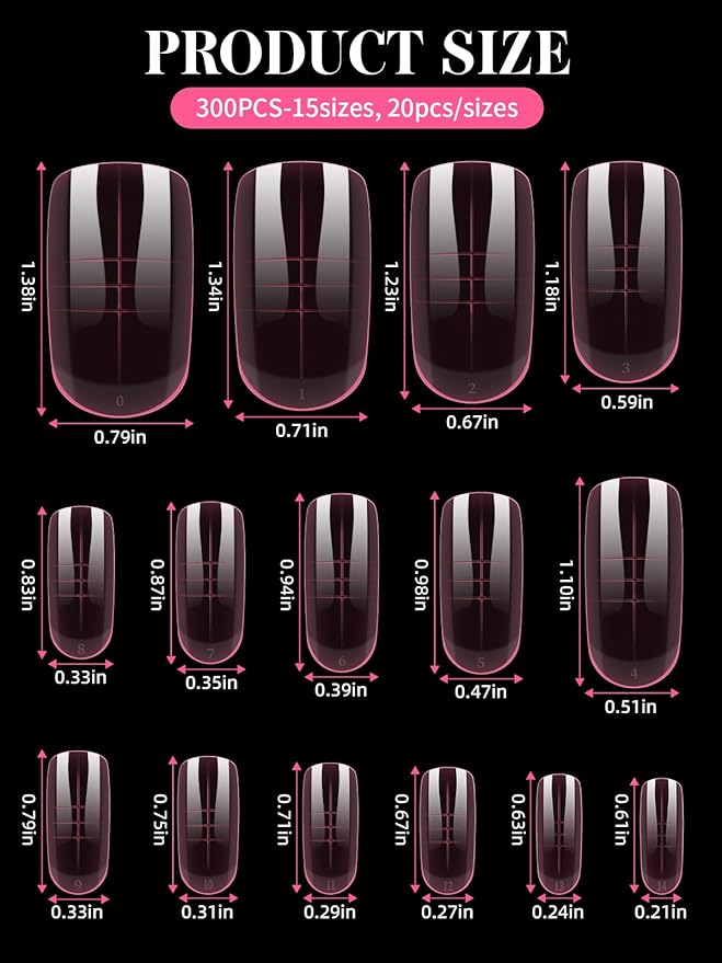 EBANKU 300 Pcs Toe Dual Nail Forms for Poly Extension Gel, Toenail Dual Forms Reusable Full Cover Molds for French Tip Acrylic Toenails Pedicure for Salon & DIY at Home 15 Sizes