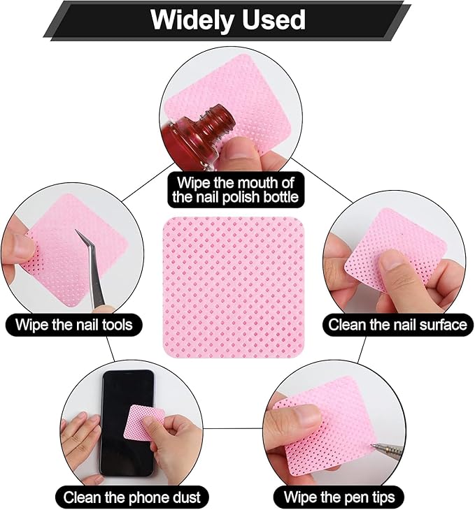 800 PCS Lint Free Nail Wipes,Non-Woven Fabric Nail Cleaning Pads Lash Extensions Glue Cleaning Wipes,accompanied by 1 Empty Pump-Style Bottle Dispenser Nail Care Set (Pink (800pcs))