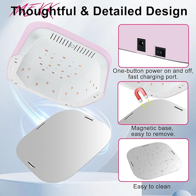 MEKK Cordless UV LED Nail Lamp,54W UV Light for Gel Nails with Hand-Friendly Red Light,Auto Sensor Professional Flash Cure Lamp with Rotatable LCD Display for Salon and Home,Checkered Design-Pink