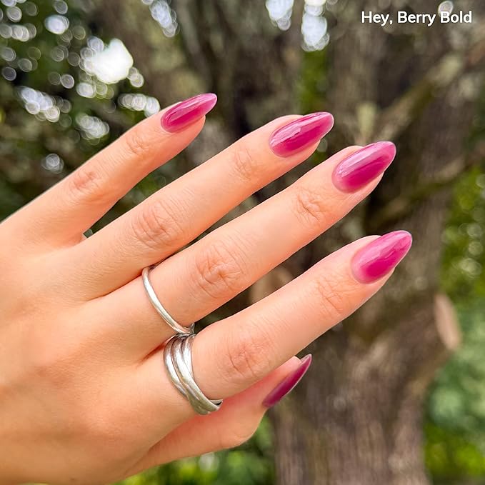 Heyhae Semi Cured Gel Nail Strips | No LED Lamp Needed | Fall, Jelly, Purple | Easy Apply & Remove, Salon Quality | Includes 28 Strips, 1 Prep Pads, Nail File & Wooden stick - Hey, Berry Bold