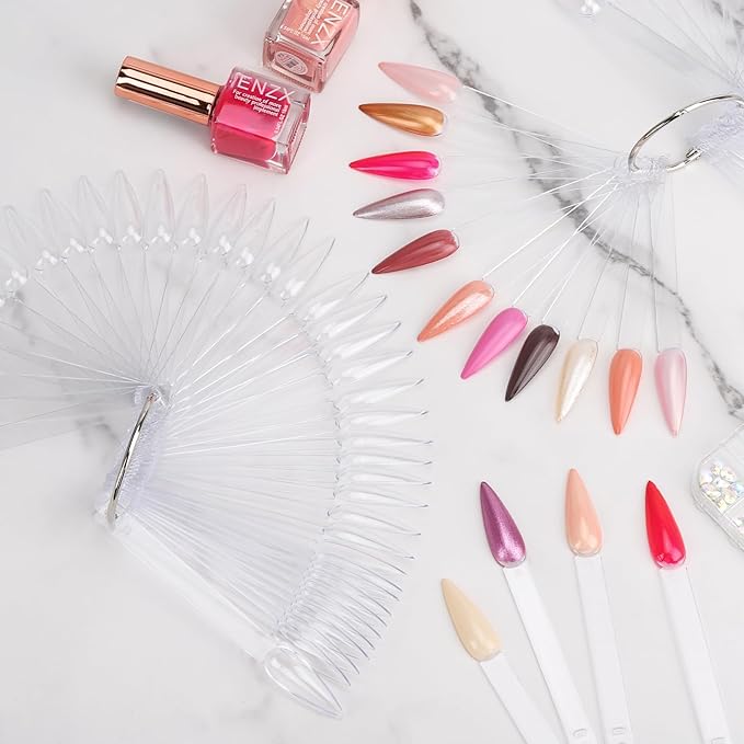 200 Pcs Clear Nail Swatch Sample Sticks with Ring and Number Stickers, Plastic Nail Swatches for Polish Color Display