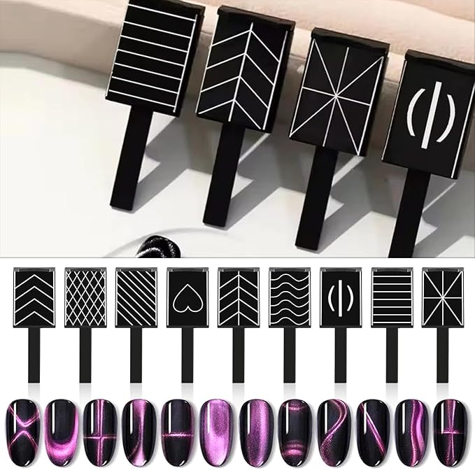 11 PCS Cat Eye Magnets For Nails Magnets For Cat Eye Nails Professional 11 In 1 Nail Polish Magnet For Gel Polish Magnets Wand Magnetic Nail Pen Pink Hexagon Strong Nail Magnet Stick Pens