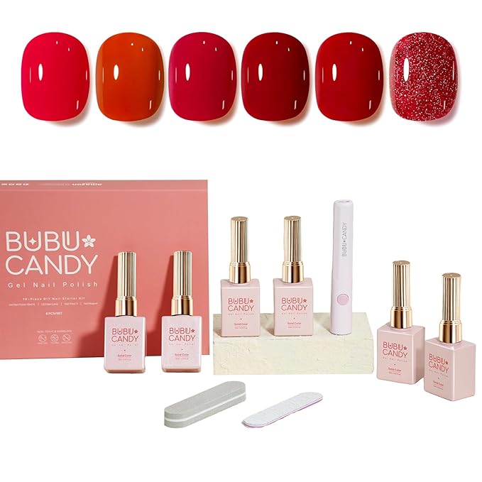 Solid Red series Gel Nail Polish Set, 15ml*6Pcs 0.5 Fl Oz ,Gift LED lights and Nail file, Tpo free Hema free,Gel Polish Kit for Salon Manicure and Nail Art DIY at Home Christmas Newyear