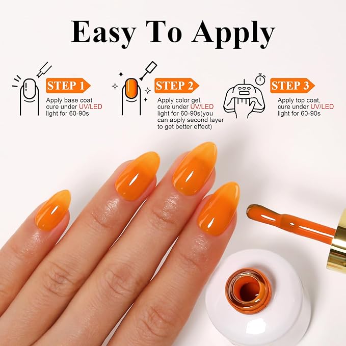 Imtiti Neon Gel Nail Polish, 0.5 Fl Oz Orange Soak Off LED UV Polish for Spring Summer DIY Nail Art Starter Manicure Salon Kit for Women Girls