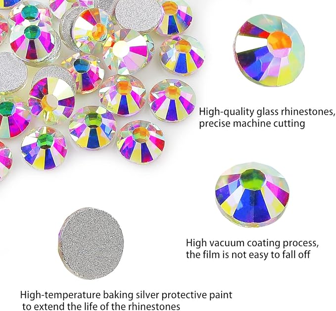 Genie Crystal ss30 Crystal AB Glass Rhinestones,576 Pcs 6.4mm Flatback Rhinestone Gems Diamond Stones for DIY Crafts, Tumblers,Mug, Nail Art, Makeup, Dress, Shoes
