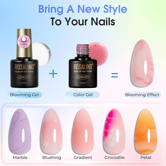 ROSALIND 101PCS Gel Nail Polish Set, 91 PCS Colors Gel Polish Set Base and Glossy Matte Glitter Top Coat Blooming Cat Eye with Magnet Stick Glitter White Pink Nude u v Nails Set Gift for Women