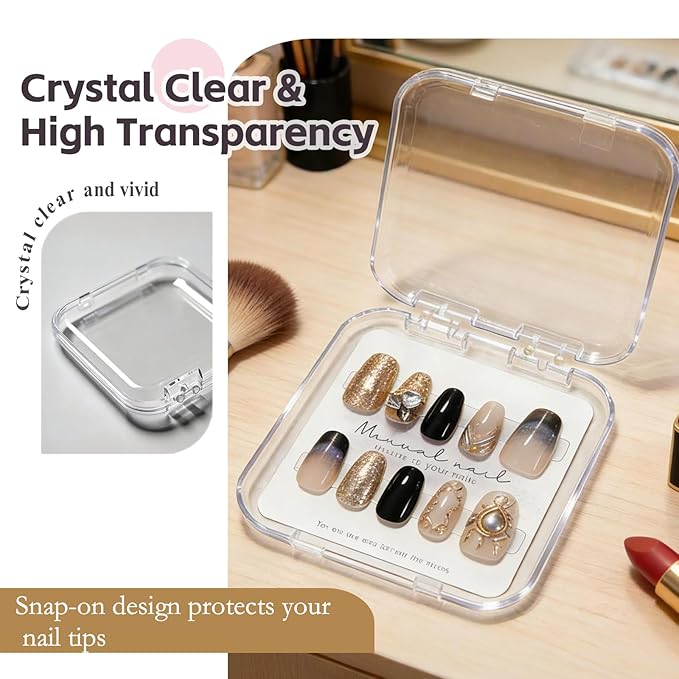 20 Pack Press on Nail Packaging Kit - Clear Press on Nail Boxes with Cards and Adhesive Tape, Professional Nail Case for Small Business and Storage DIY Nail Projects