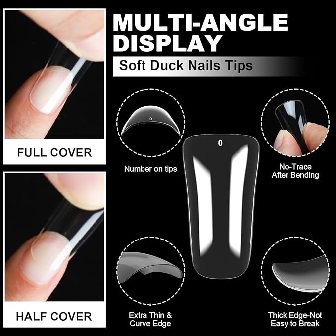504Pcs Clear Duck Nail Tips Full Cover Long Duck Nails Tips Press On - 12 Sizes Acrylic Gel DIY Nail Extensions for Salon-Worthy Duck Shaped Manicures & Nail Art with Box