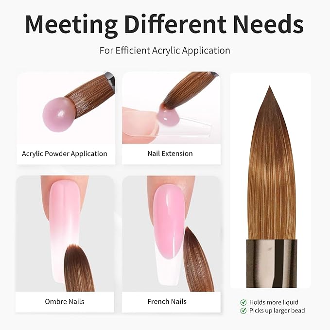 Pure Kolinsky Hair Acrylic Nail Brush Solid Wood Handle Professional Manicure Brushes for Powder Nail Acrylic Application - Salon & DIY Nail Art Essentials - Size 10, 1.0 Count