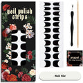 Nail Polish Strips (No UV Lamp Needed) - 22 Pcs Salon Quality Gel Nail Stickers - Long Lasting Wraps (Black Serenade)
