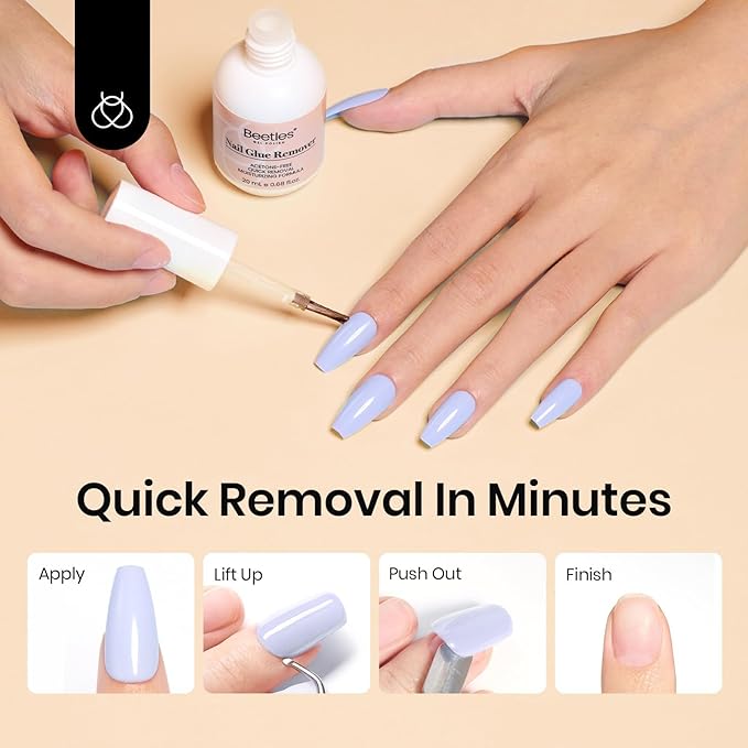 Beetles Solid Nail Glue Gel with 20ml Nail Glue Remover Set 15g for Press On Nails Acrylic Nails Tips U V Light Cured & Solid Glue Remover- Not for Uv Gel Glue