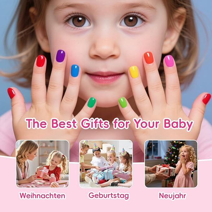 Quick Dry Kids Nail Polish Set, Non-Toxic Toddler Nail Polish, Water-Based Peelable Fingernail Polish for Kids, 6 Color Rainbow Nails Polish for Party, Holiday Favors, Party Favors