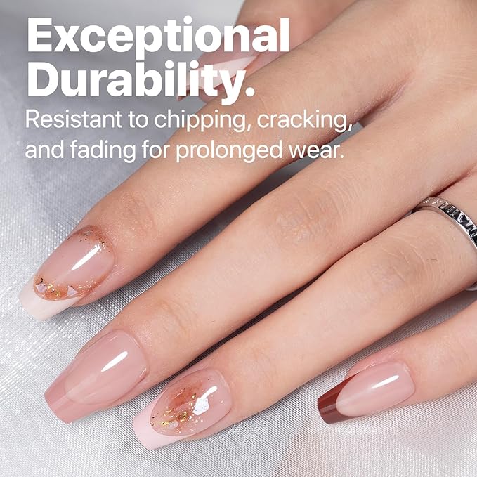 SXC Cosmetics French Tip Press On Nails - Skin Tone Nude and Color Series, Short Coffin X-Pro Tips Starter Kit ST119KIT