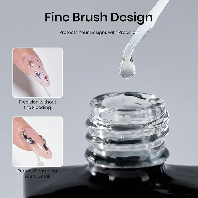 Beetles Liner Gel Top Coat - Decoration Sealing Precision Nail Gel with Fine Brush for Detailed Designs, Strong Adhesion for Mirror Chrome Powder, Rhinestones & Gap Filling UV Light Cure