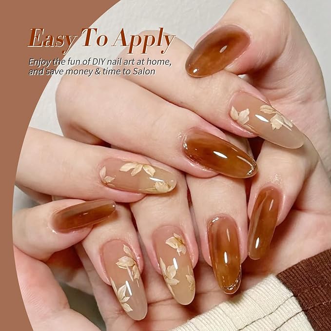 BORN PRETTY Jelly Gel Nail Polish Fall Winter Amber Crystal Brown Orange Burgundy Red Black Gel Polish Transparent Translucent Clear Nail Art Manicure DIY Home Salon 6PCS