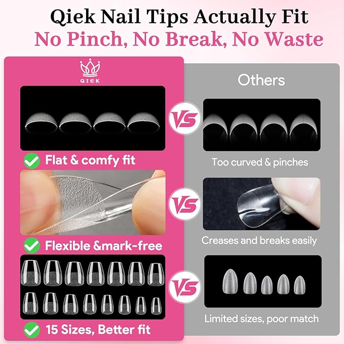 Extra Short Coffin Fake Nail Tips, 15 Sizes 240 PCS Clear Half Matte Press On False Nail Pre-shaped Half Soft Cover Gel Nail Tips Extensions Thick Long Lasting for DIY Beginners & Salon Manicure