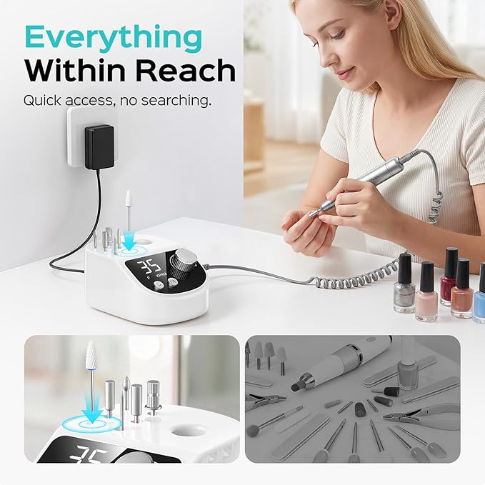 COSLUS E50 Professional Electric Nail Drill: Upgraded Steady Power with LED Display for Acrylic, Gel & Natural Nails - Easy to Use for Women, Nail Art Practice, Desktop Nail File at Home DIY or Salon