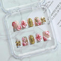 Handmade Press on Nails Short Duck Shaped Fake Nails White French Tip Muti-Layer Gel Fake Nails 3D Rhinestones Bow and Flower Designs Thick False Nails Full Cover Stick on Nails for Women (Size M)