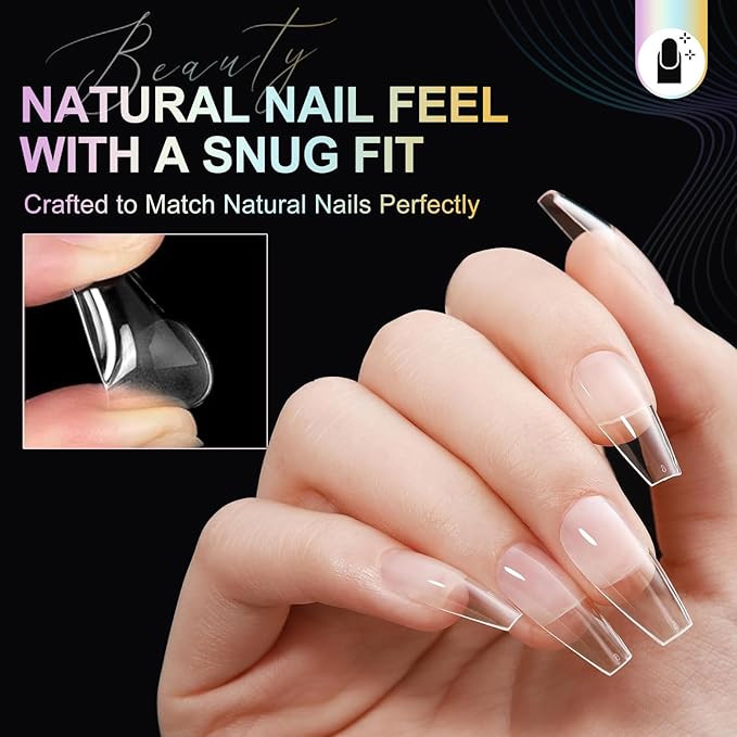 Medium Coffin Nails Tips - 12 Sizes 240Pcs Pre-Shaped Soft Gel Half Matte Full Cover Press On False Nails Tips Clear Acrylic Fake Nail Extensions for Home DIY Manicure Salon