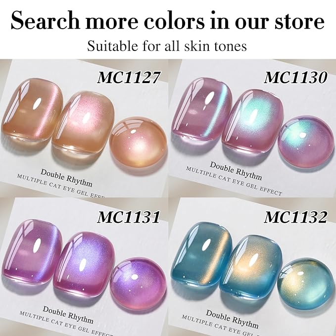 Double Rhythm 15ML Ice Glass Cat Eye Gel Polish with Magnet Holographic Glitter Shimmer Translucent Sheer Color Salon Soak Off Magnetic Nail at Home (Golden Violet-MC1129)