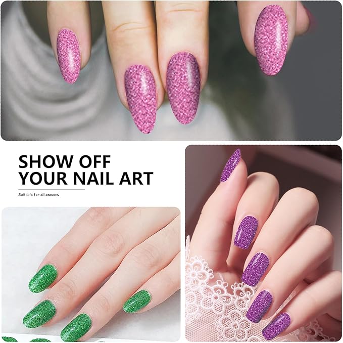 SILPECWEE 16 Sheets Bright Color Nail Polish Stickers Full Nail Wraps Glitter Mermaid Color Gel Strips Self Adhesive Nail Polish Strips Fingernail Sticker Nails for Women with File
