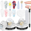 MIZHSE Solid Builder Gel for Nails Kit: 2PCS 30g 3D Pearl White & Clear Hard Gel for Nailswith Nail Forms 3D Silicone Mold Soak off U V LED Builder Gels for Extension Home Manicure