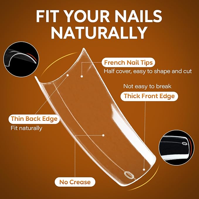 Nicedeco French Nail Tips for Gel Extensions, 550pcs 11 Sizes Half Cover False Nail Tips Fake Nails Press on Nails Acrylic Nail Tips - 019