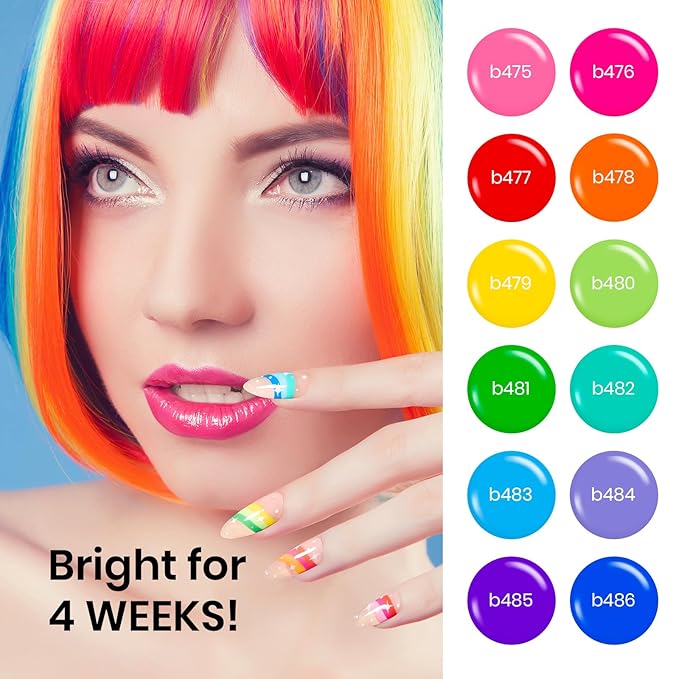 Beetles Rainbow Gel Liner Nail Art Set 12 Colors Neon Gel Nail Polish Pink Orange Blue Yellow French Tip Nails Built Thin Nails Art Brush in Bottle Soak Off Uv Lamp Manicure Salon Gifts for Women