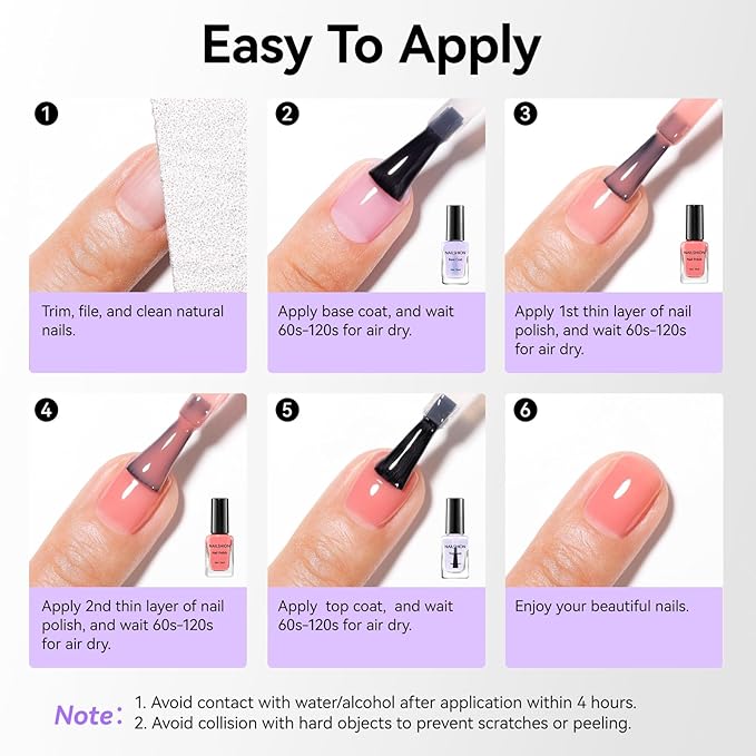 Clear Nail Polish Base Top Coat Anti-UV, 2PCS Rich in Calcium VE Nail Strengthener, High Shine Top Coat Chip Resistant Quick Air Dry Prevents Discoloration, Vegan Cruelty-free