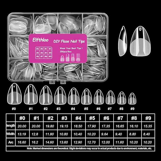 500PCS Clear Acrylic Nail Tips, 2 Shapes 10 Sizes - Half Matte Full Cover Fake Nails for DIY Manicure, Salon Professionals & Beginners - Short Almond Oval Pre-Shaped Extensions