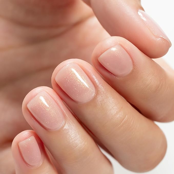 RARJSM Nude Glitter Rubber Base Gel Polish Melon Pink Rubber Base Gel for Nails Gold Shimmer Pigment Brush on Extend Builder Hard Gel Soak Off Curing Requires Single Bottle 15ml Salon Home DIY Use