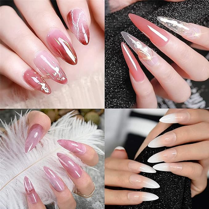 LIONVISON Poly Gel Nail Forms: 120Pcs Stiletto Shape Extension Gel Nail Molds Clear Acrylic Nail Tips - 100Pcs Nail Forms Stickers for Polygel with Dual-Ended Nail Brush and Nail File