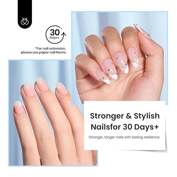 Beetles Low Heat Builder Nail Gel-0.5 oz 7 in 1 Nail Thickening Strengthening Building Apex with Liner Nail Brush for Beginner DIY Salon at Home,Clear Builder Nail Gel,UV & LED Lamp Cured Needed