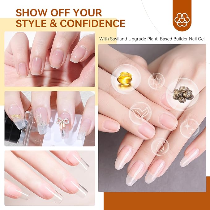 SAVILAND Clear Builder Nail Gel - 15 ml Builder Nail Gel In A Bottle Nail Extension Gel Hard Gel Nail Strengthener Rich in Castor Oil & Vitamin E for Damaged Nails Nail Repair Reforcement Art