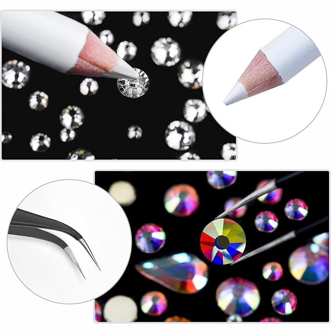 2400 Pcs Nail Gems black Rhinestones Flatback Rhinestones Diamonds Round Crystal nail jewels 6 Sizes (1.9-4.5 mm) Wax Pencil Tweezers for Nail Art Makeup Shoes Bags Crafts DIY (Black) HUETFAT