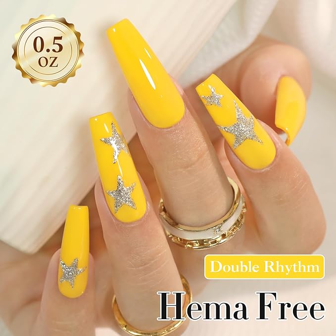 Double Rhythm 0.50 OZ Gel Polish Hema Free Same Color Same Bottle Golden Round Translucent Neutral Natural Milky 15 ML Jelly UV Polish Art DIY at Home (Pastel Yellow-C1396)