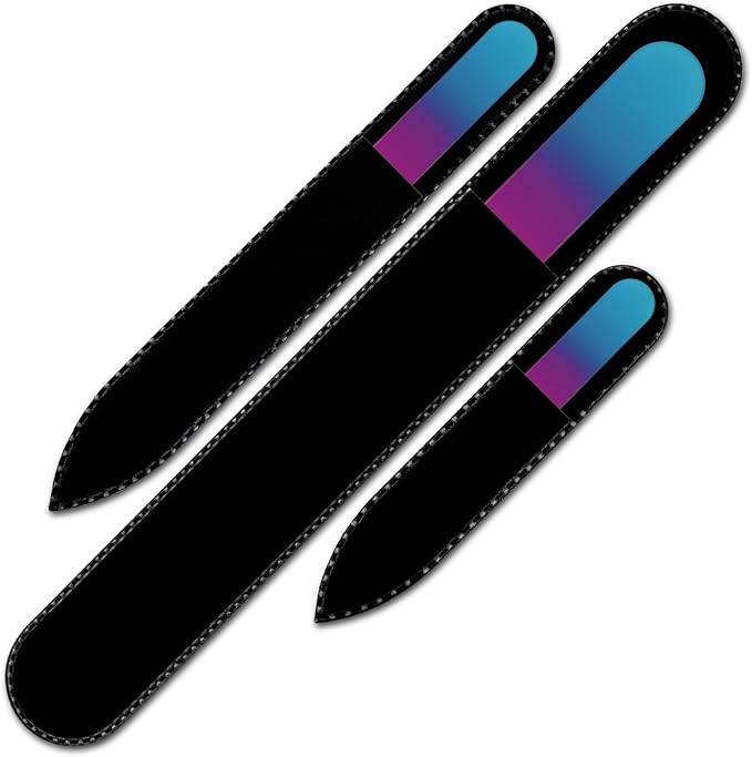 Nail File - Mont Bleu Premium Set of 3 Glass Nail Files in Pouch - Birthday Gifts for Women - Rainbow Colors - Genuine Czech Tempered Glass - Glass Nail Files for Natural Nails - Gifts