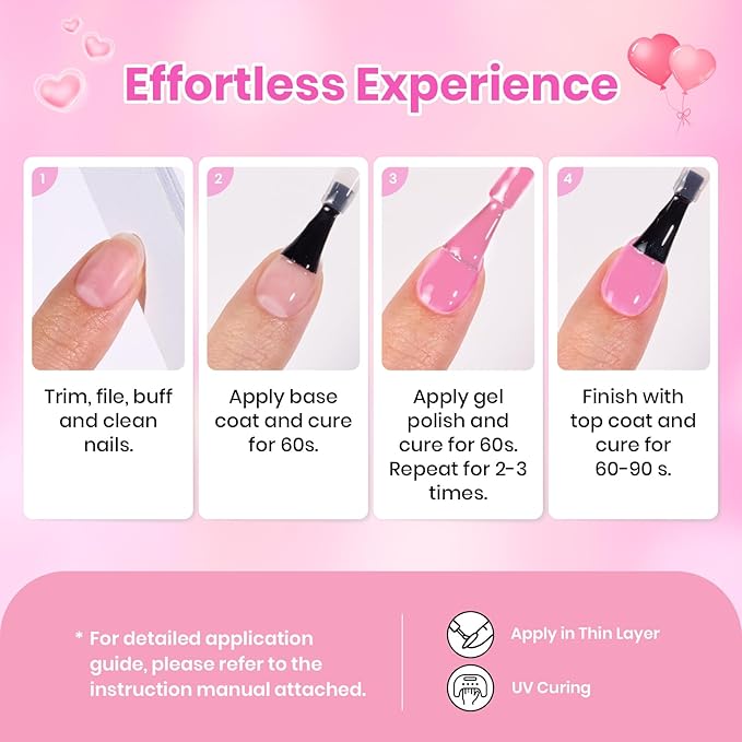 Beetles Pink Gel Nail Polish Set - 6 Colors Shimmer Nail Polish Nail Kit Hot Pink Pearl White Glitter Color Gel Pink Reverie Collection Soak Off Uv LED Nail Lamp Spring Gift for Women & Girls