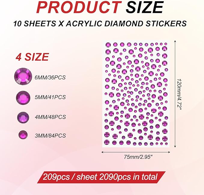 PATIKIL 2090 Pcs Acrylic Gem Sticker, 4 Size 3/4/5/6mm Self Adhesive Rhinestones Face Gem Stones Bling Jewelry for Nail Art Craft Clothes DIY Makeup Decoration Party, Dark Purple