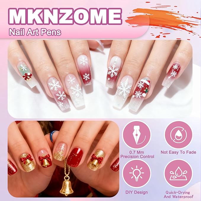 Nail Art Pens Set, 12 Color 0.7 MM Nail Art Markers Nail Polish Pens Drawing Painting Point Liner Painted Kit, Waterproof and Quick-drying Nail for DIY Design Manicure Tools