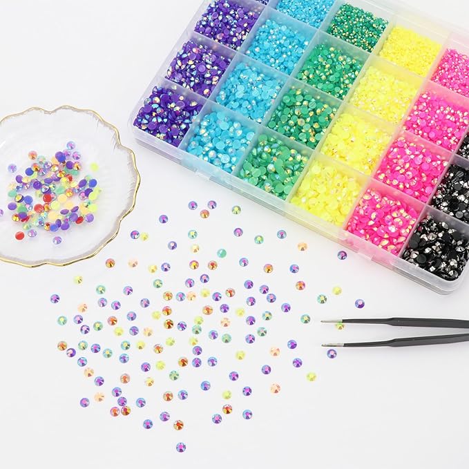 Rainbow Rhinestones for Nails Mixed Colors Jelly Rhinestones Resin for Crafts Shiny Nail Gems AB Crystal Flatback for Tumbler DIY Makeup Decoration Design 2/3/4/5mm