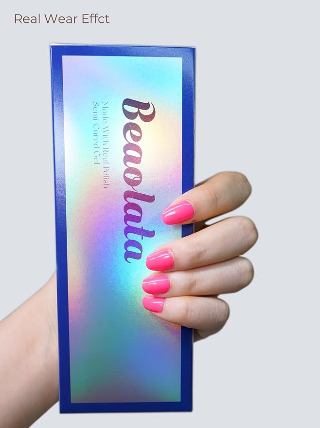 Semi Cured Gel Nail Strips - UV Light Gel Nail Stickers - 20 Long Lasting Salon Quality Wraps (Velvet Kiss Pink)